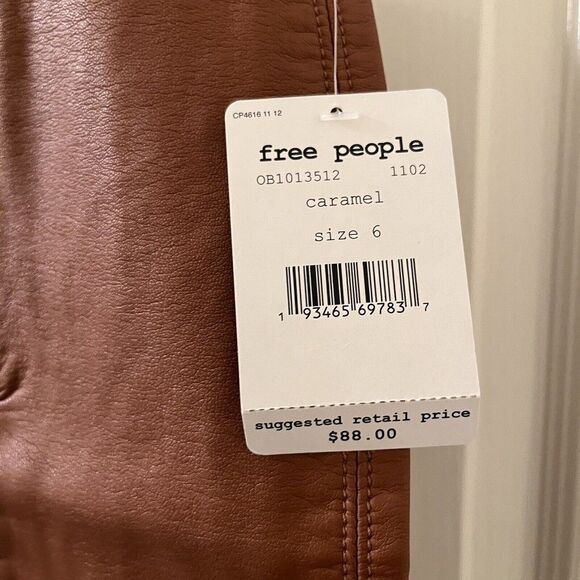 Free People Midnight Magic Mini Skirt Faux Leather Caramel Women's Size 6 NWT - Picture 7 of 12